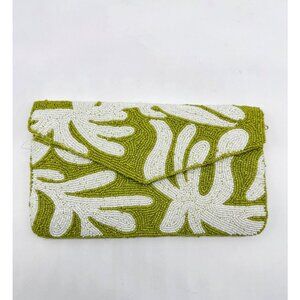 On 34th hand beaded envelope evening clutch - Green / White